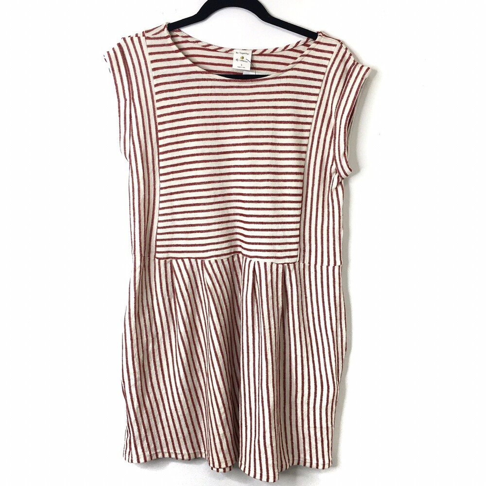 By Together Womens Top Size Small Red Striped Pockets Babydoll Festival NWT